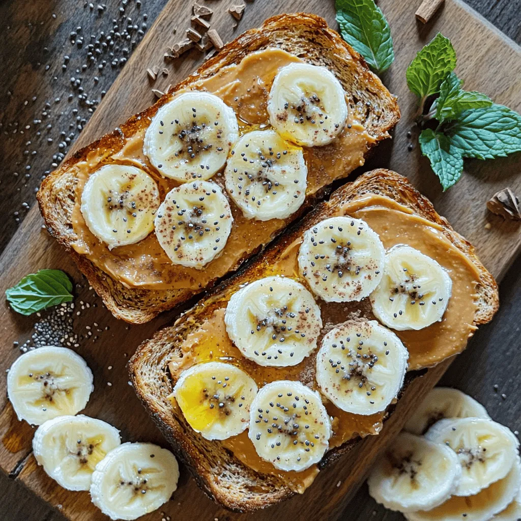 - 2 slices of whole-grain bread - 2 tablespoons natural peanut butter - 1 ripe banana, sliced into thin rounds - 1 tablespoon honey or maple syrup (adjust to taste) - 1 tablespoon chia seeds - 1 tablespoon unsweetened cocoa nibs (optional for a chocolate crunch) - A pinch of ground cinnamon - Fresh mint leaves for garnish (optional, for a pop of color)