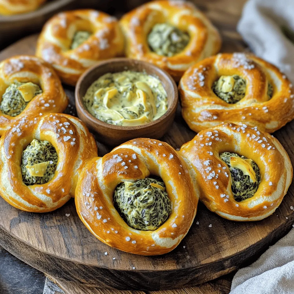 Spinach Artichoke Dip Stuffed Pretzels Delight