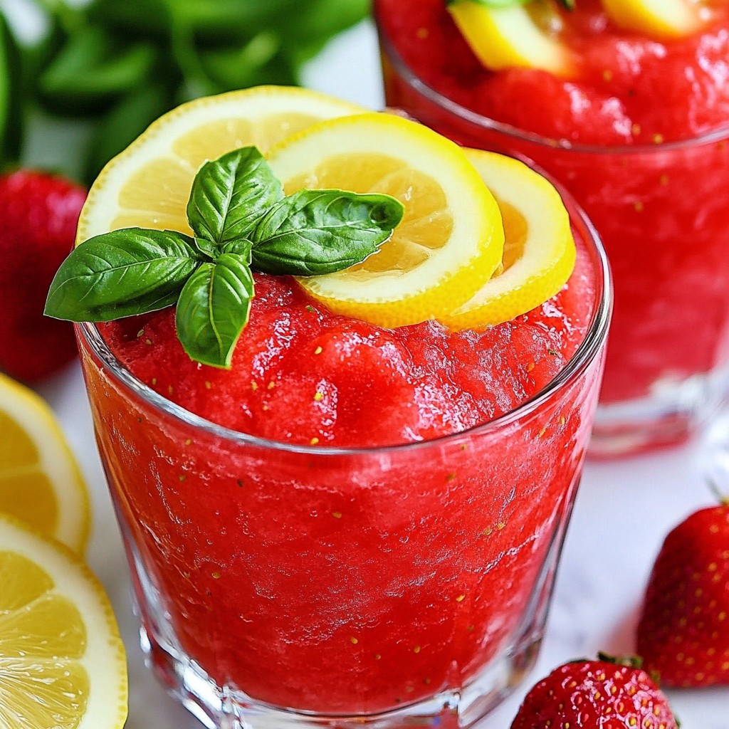 Strawberry Basil Lemonade Slush Refreshing Drink Recipe